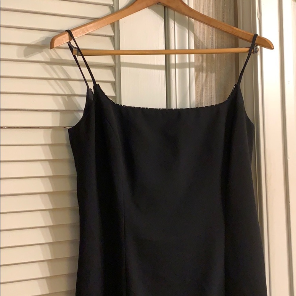 Black spaghetti-strap short evening dress